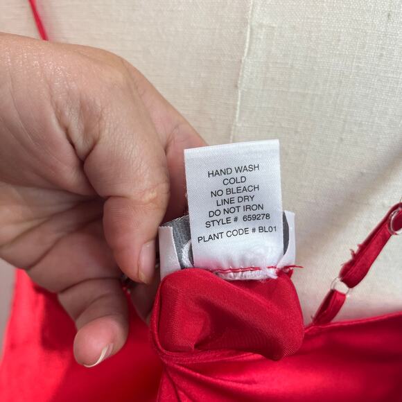 90s Cinema Red Satin Slip Dress Vintage Lingerie Mini Dress Y2K Satin Sz M - Picture 7 of 7